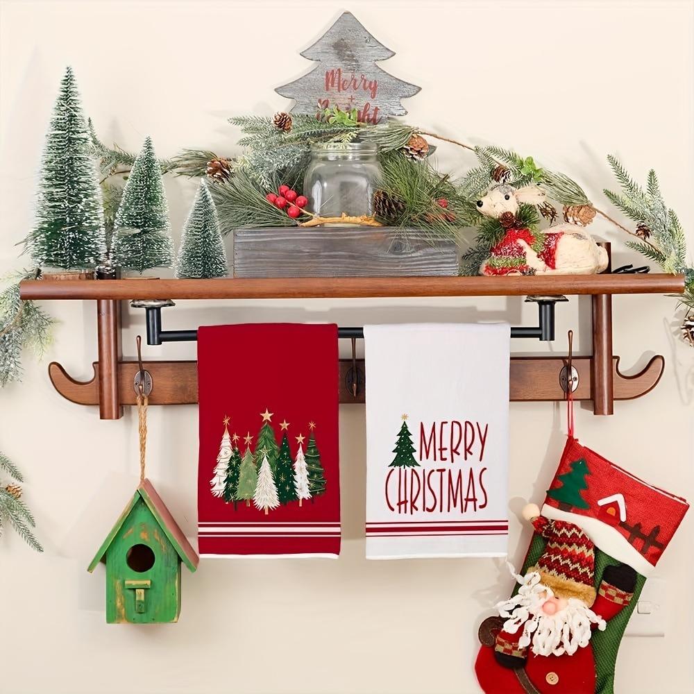 2PCS Fade-resistant Merry Christmas Kitchen Towel Water-absorbent Dishcloth Kitchen Hand Towel  Home