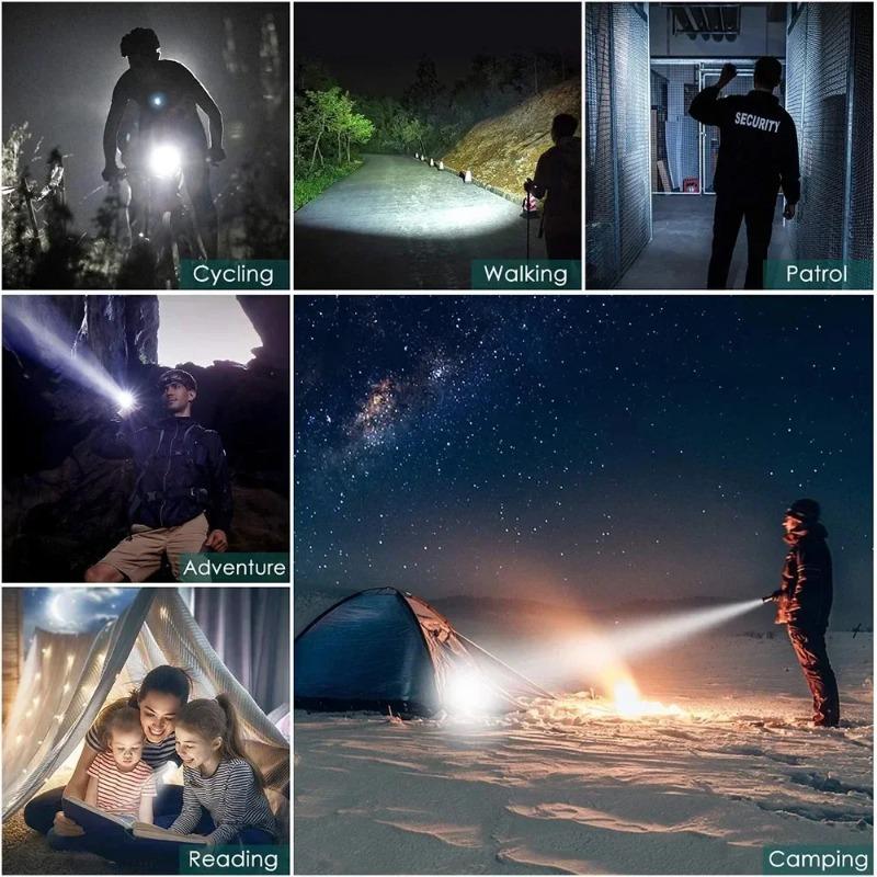 Vysoce výkonná LED svítilna USB dobíjecí svítilna 5 režimů svícení XHP50 zoomovatelná svítilna Domácí Venkovní Kempování Turistika Lucerna