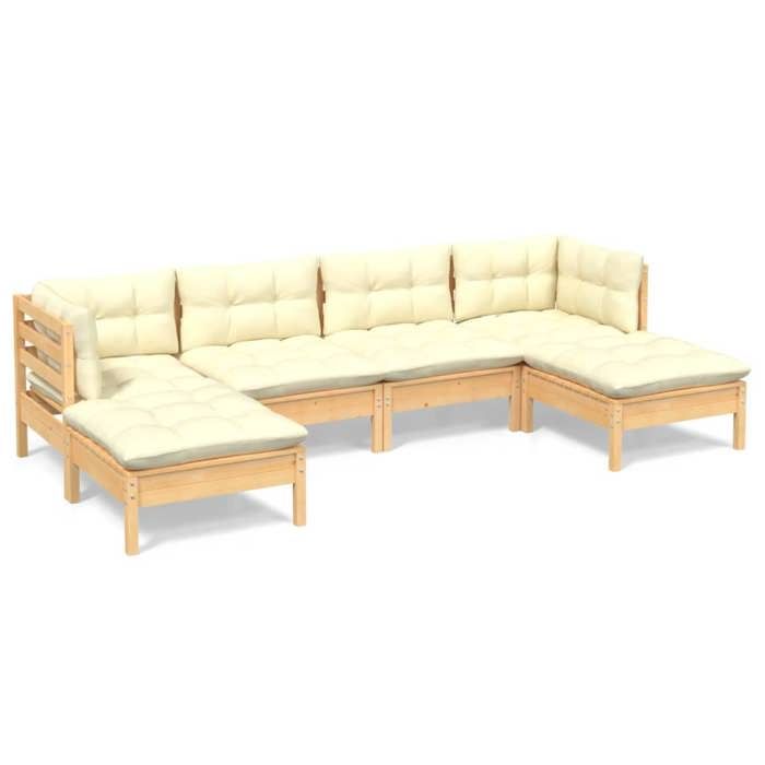 VidaXL Bois de Pin Massif Salon de Jardin 6 pcs avec Coussins Mobilier de Patio Meubles d'Extérieur Mobilier de Jardin 3097079