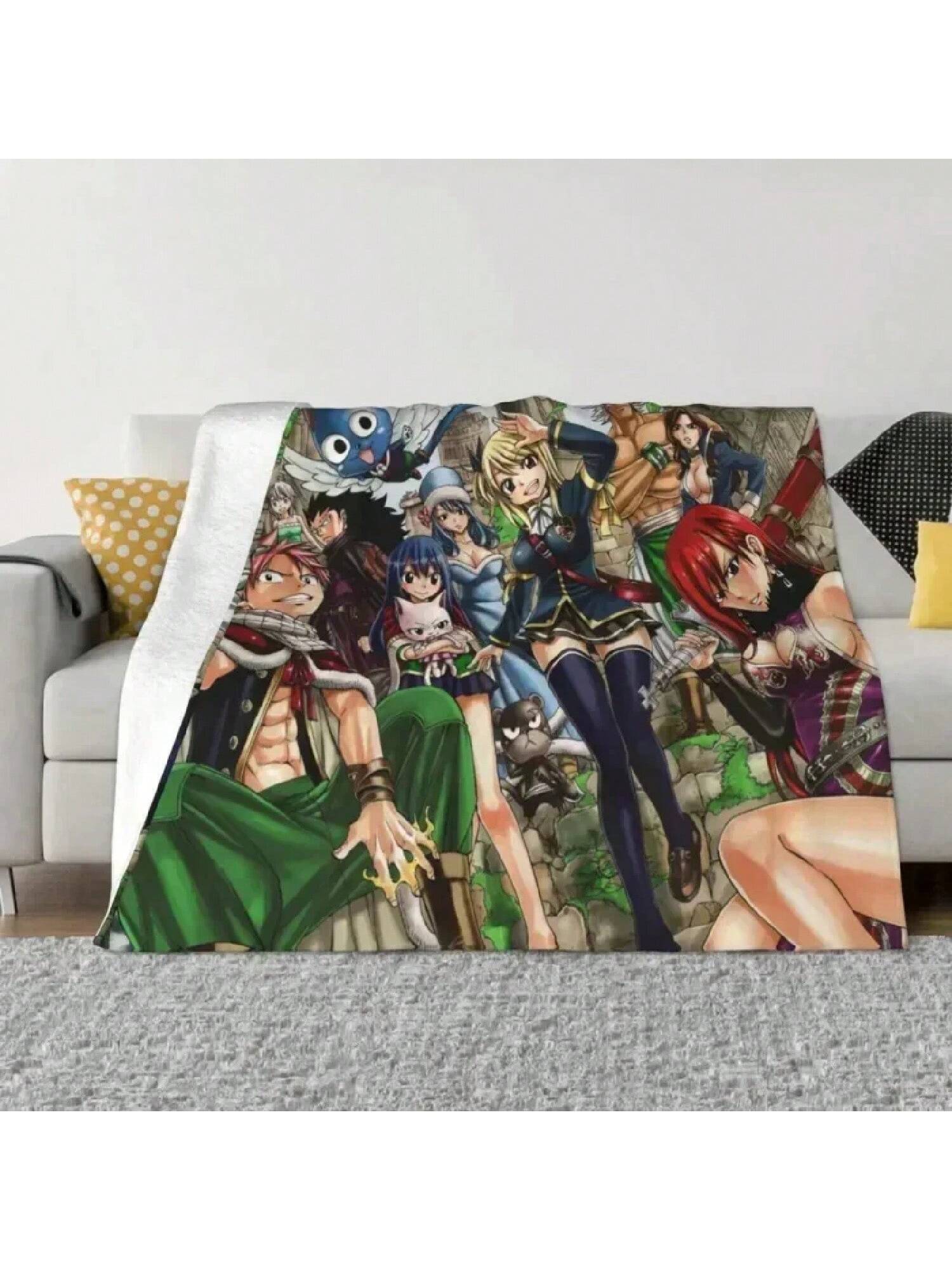 

Аниме Плед Fairy Tail, Эрза, Грей, Люси, Нацу, Хэппи Пушистый Мягкий Теплый Декор Для Кровати, Лето Осень Зима 75X95CM серый