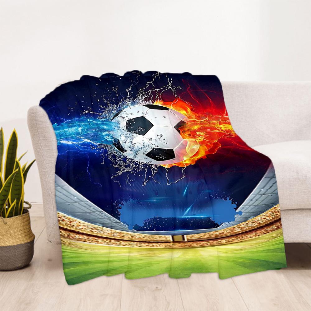1pc Soccer Ball Fire Outdoor Blanket Lightweight Flannel, Soft & Warm, All-Season Use for Sofa, Outdoor, Camping, Living Room, Office089