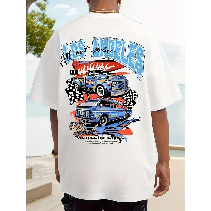 

European sizes Men S Print Racing Letter T-Shirt 4XL білий