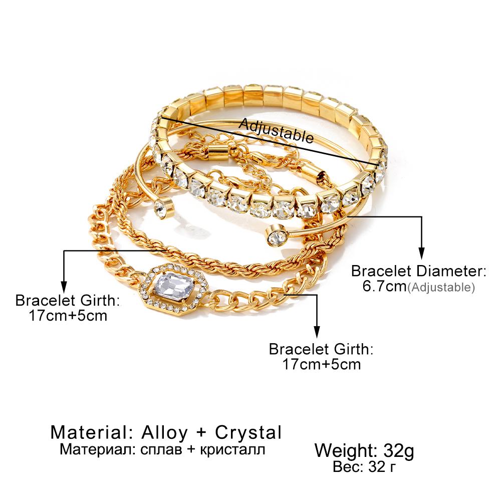 IPARAM 4 Piece Set Luxurious Bracelets for Women Crystal Shiny Adjustable Opening Chain Bracelets Punk Bangle Fashion Zircon