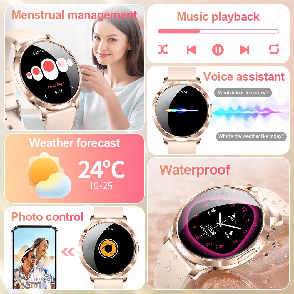 New Smart Watch Women Gift 1.32 Inch Full Touch Screen Sport Fitness Watches Bluetooth Calls Digital Smartwatch Ladies