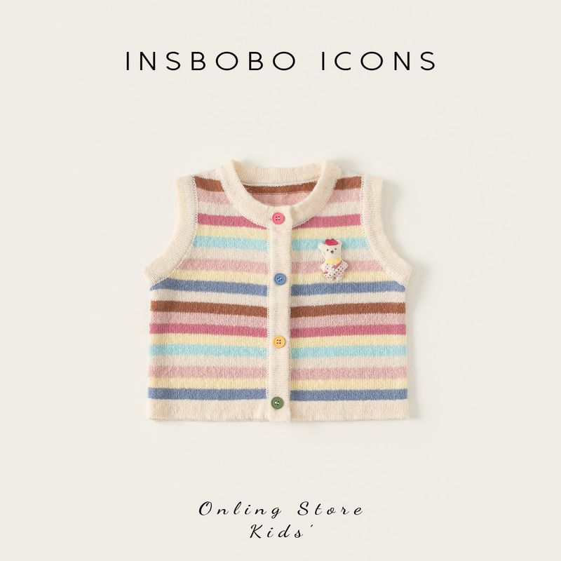 Girls  Vests, Baby Sweaters, Baby Vests, Kidsren s Knitted Cardigans, Beautiful Woolen Clothes, Spring New Tops Color stripes 80
