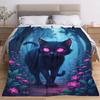 Gothic Black Cat Flannel Blanket Mystic Forest Flower Kitten Fleece Blanket Soft Cozy Warm Throw Blankets For Bed Sofa Decor
