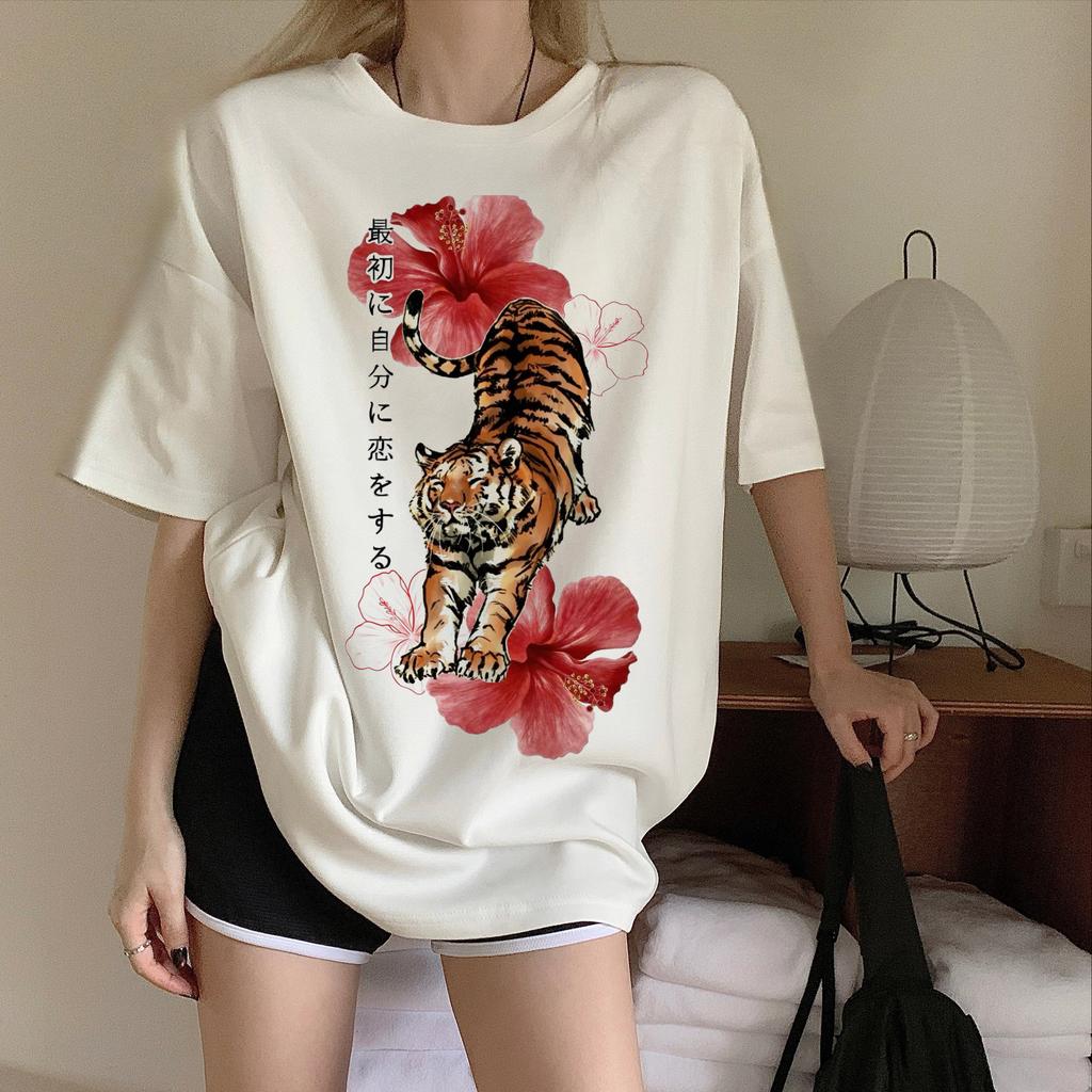 Japanese Tiger Kawaii Graphic Cotton T Shirt Streetwear Cotton Tee Retro Graphic Print Harajuku Y2K Streetwear Unisex WoUnisex Tops