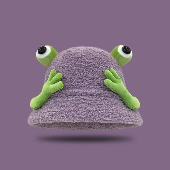 Winter Fischerhut Cartoon 3D Frosch Design Verdickter Plüsch Fischerhut Damen Outdoor-Aktivitätszubehör