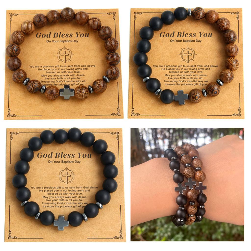 Geometric Wooden Beaded Bracelets With Stainless Steel Spacers For Men And Women