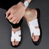 Youth trend two-layer cowhide breathable one-word sandals casual daily versatile simple men's shoes