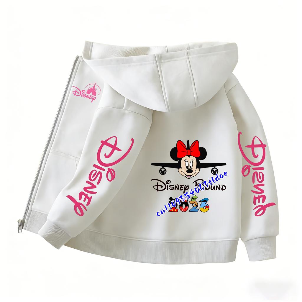 2026 Family Trip Kids Zip Up Hoodie Cute Cartoon Mouse & Friends Graphic Casual Hooded Jacket