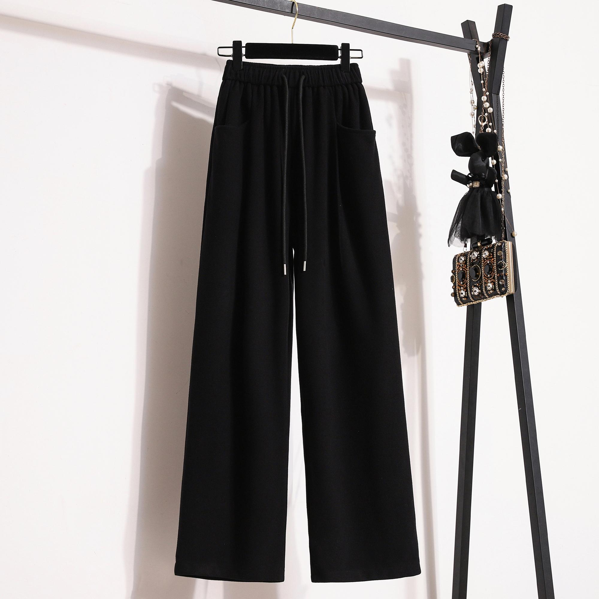 

DIMANAF 2024 Большие размеры Длинные брюки женские эластичные свободные осенние хлопковые свободные с высокой талией однотонные повседневные женские базовые брюки S чёрный