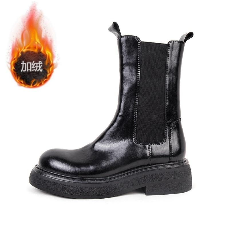 Short boots women's autumn and winter new shoes versatile retro round head thick-soled cigarette boots medium tube thin Martin boots