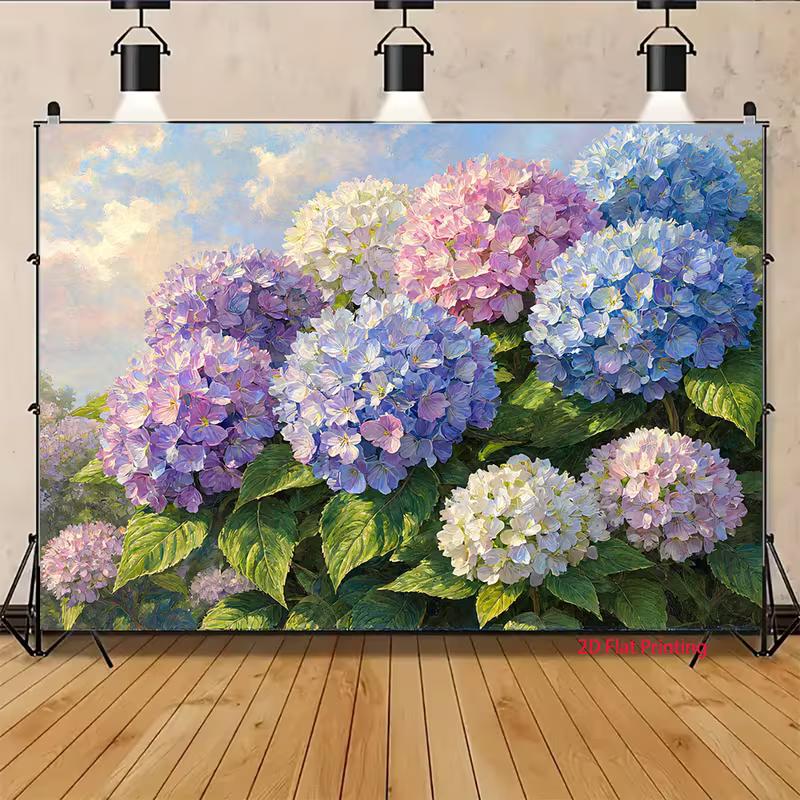 Vintage Hydrangea Floral Backdrop Oil Painting Purple Blue Flower Garden Background