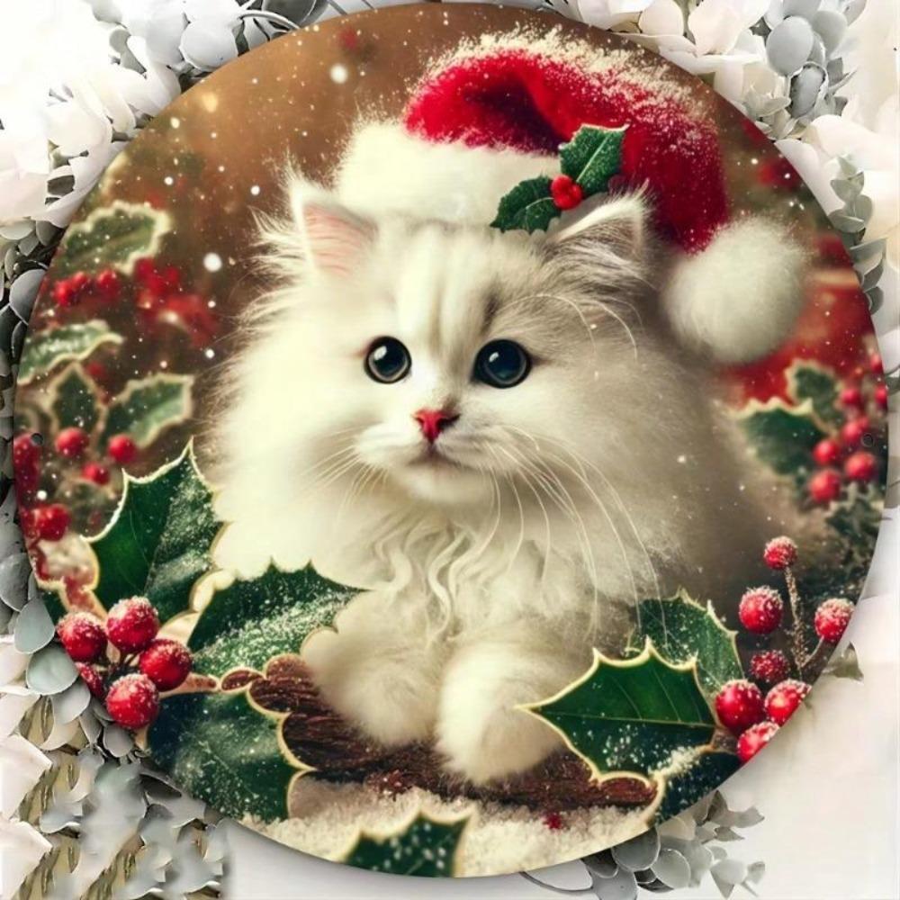 Christmas Cat Metal Sign Wall Art Vintage Home Decor Gift