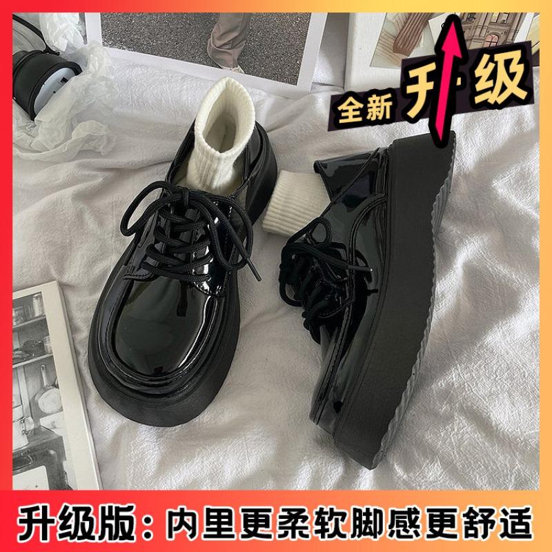 Small leather shoes women's new spring and summer student big head retro single shoes lace-up thick-soled heightening women's shoes