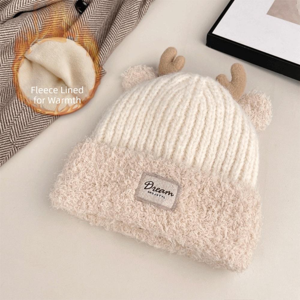 Windproof Plush Warm Hat Cute Deer Ear Pullover Cap Trend Plush Fur Hat  Winter