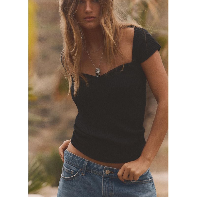 Summer New Product Women's Clothes Slim Fit Fashion All-Match Heart-Shaped Collar Sleeveless Rib Simple T-shirt 0858308