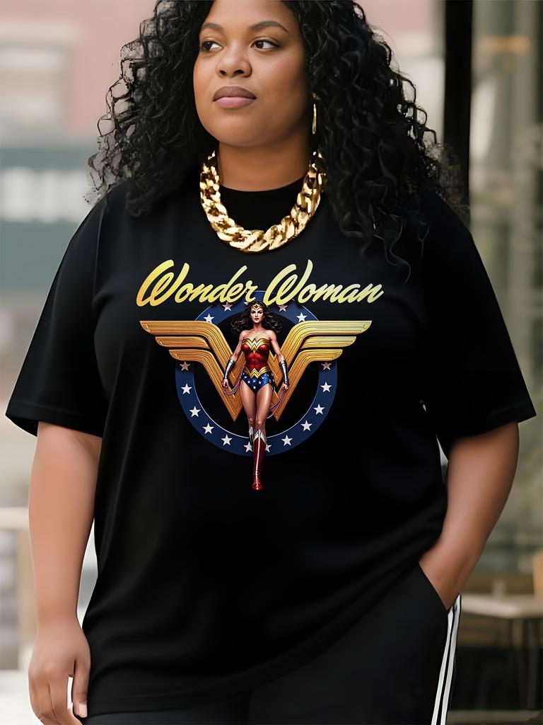 European Size - Casual Short-Sleeve Crew Neck T-Shirt Featuring The Wonder Woman Logo from The Justice League, Designed for Year-Round Comfort