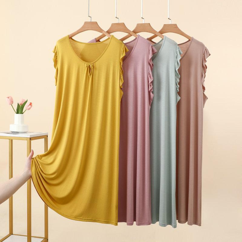 Summer Women's Modal Lace V-Neck Sleeveless Nightdress Loose Plus Size Soft Comfort Sleep Dress Casual Loungewear Home Outdoor Wear