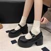 Shallow single shoes women's platform autumn new black British retro college style thick heel Mary Jane small leather shoes