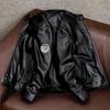 Genuine Cowhide Leather Jacket for Men Fashion Stand Collar Short Casual Biker Coat