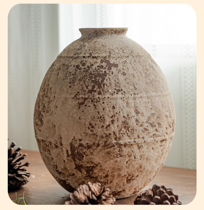 Wabi-Sabi Style Jingdezhen Ceramic Vase - Retro Coarse Pottery Centerpiece Jar