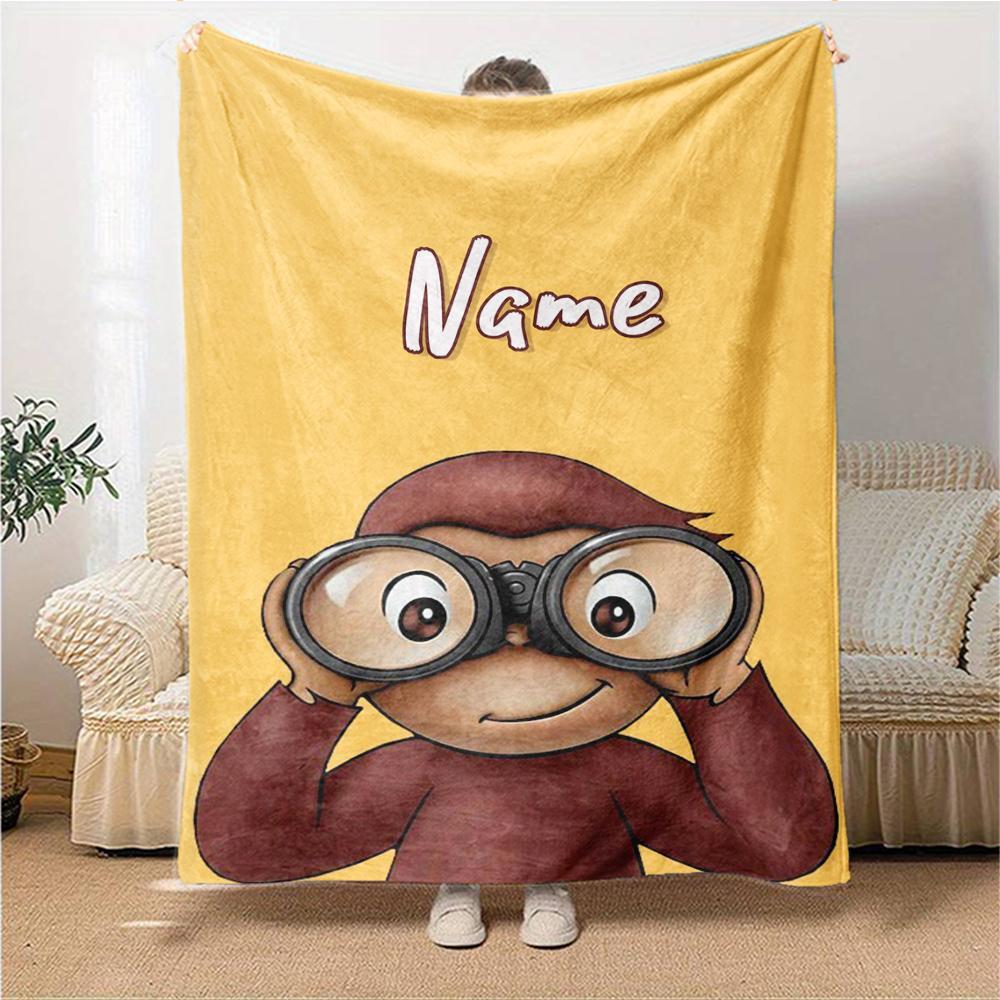 Custom Name Curious George Adventure Party Blanket For Couch Bed Plush Cozy Fuzzy Blanket Super Soft Warm Blankets For Fall And Winter 0916214