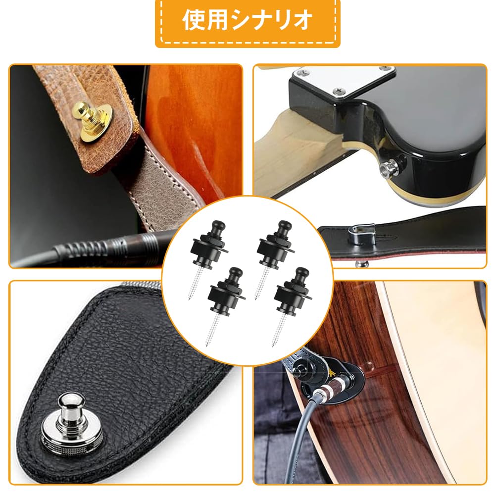 Guitar strap lock metal drop easy to for musical set of 4 pins, buckle, prevention, one-touch detachable, install, instruments, electric, acoustic,
