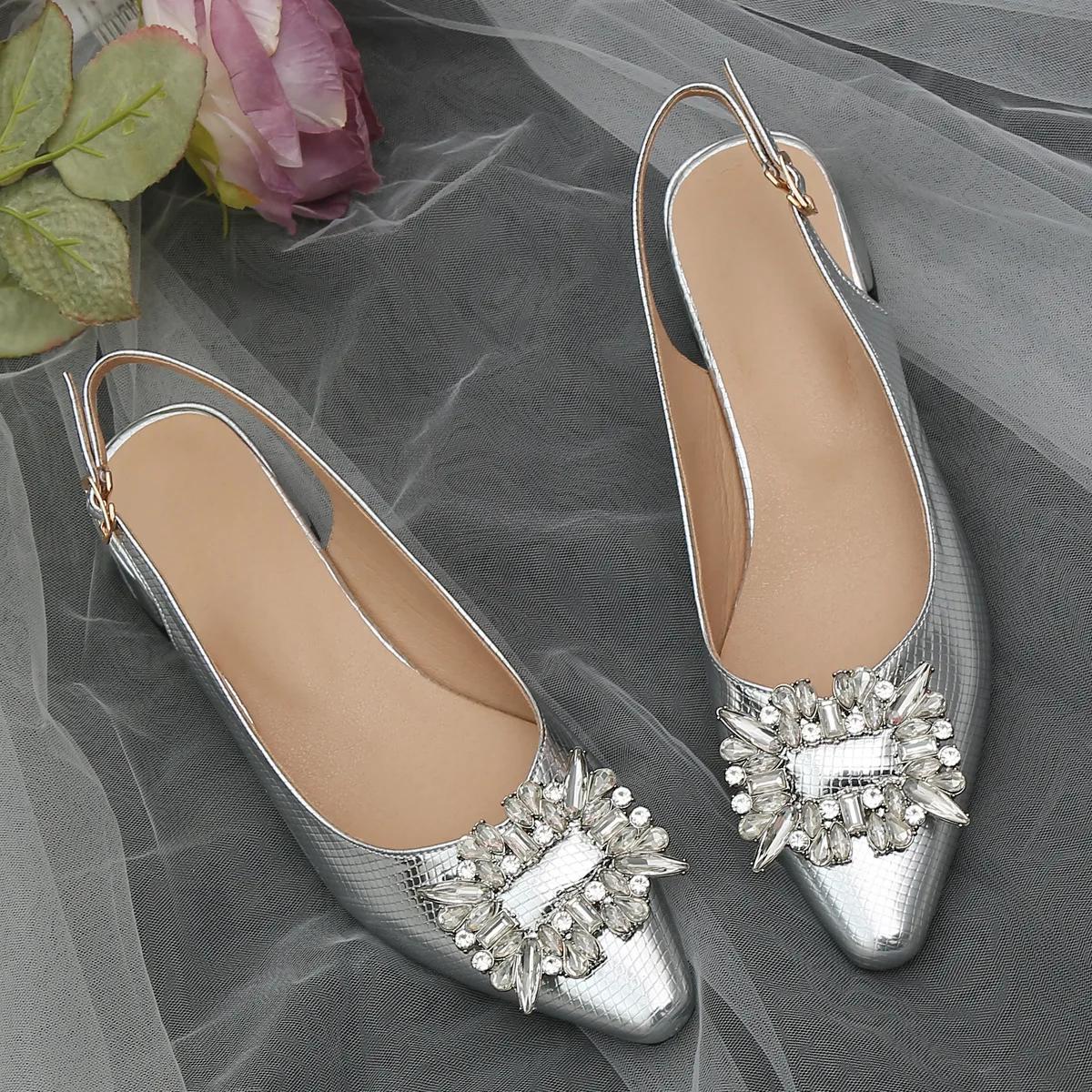 

Летние новые босоножки женские на высоком каблуке 2024 г. Стразы украшают острый носок, одинарные туфли женские офисные свадебные туфли с открытой пяткой 38 серебряный