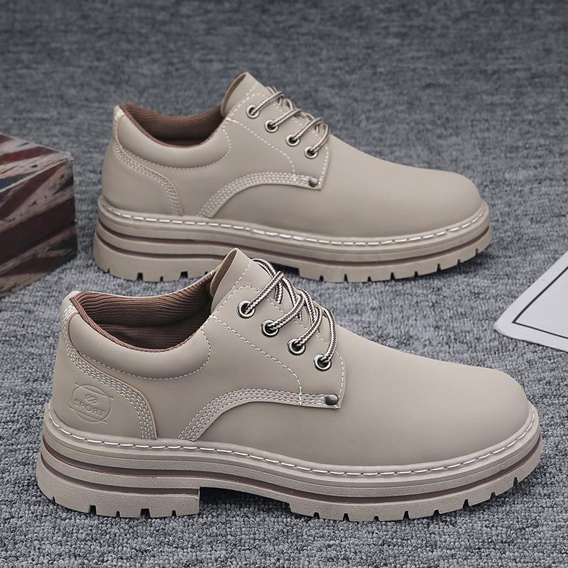 Cizme Martin galbene cu șireturi pentru bărbați Four Seasons: Pantofi de lucru casual de exterior cu talpă joasă, stilați