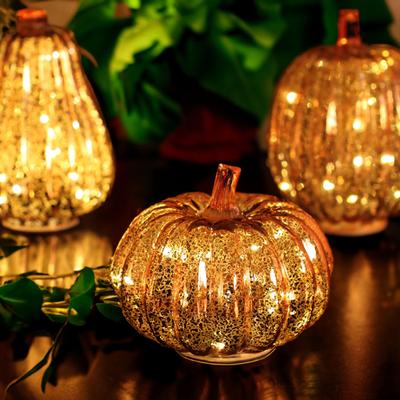 LED Pumpkin Lantern with Built-in Smart Timer Soft Warm Glow Battery-Powered Glass Pumpkin Shape Lantern Home Halloween Decor