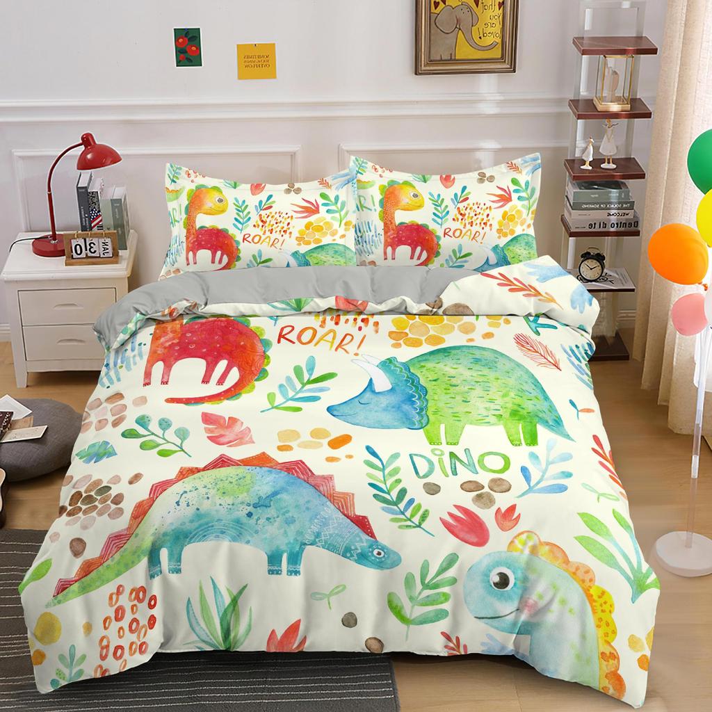 Cute Dinosaur Duvet Cover Kids 3D Cartoon Animal Bedding Set Full/Queen Microfiber Quilt Cover For Boy Girl Child Bedroom Decor