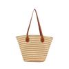 New large-capacity one-shoulder contrasting straw bag Versatile woven bag Women's casual tote bag vacation beach bag
