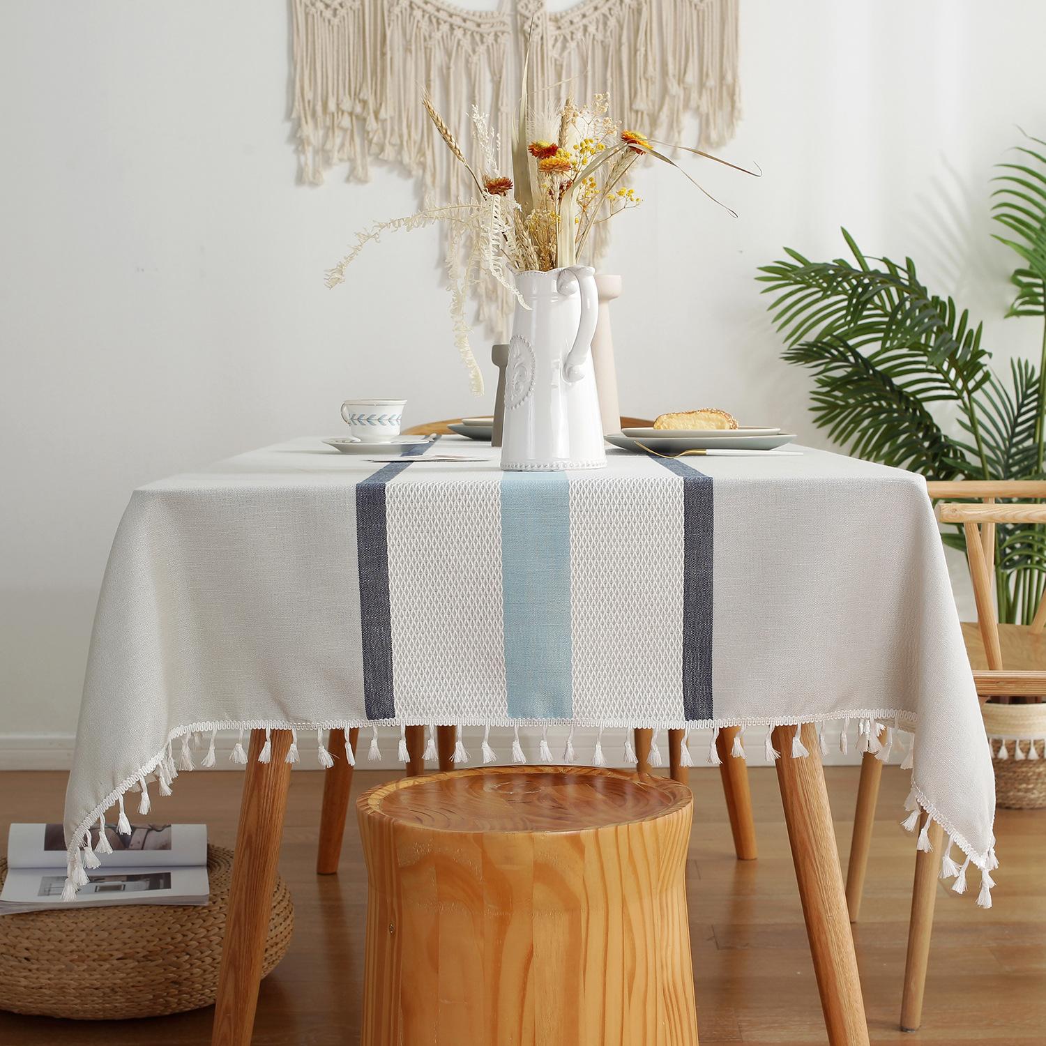

European Grid Tablecloth Coffee Table Cloth Household Cotton And Linen Fabric Simple Rectangular Symmetrical Striped Tablecloth Dining Table Cloth 90*90cm