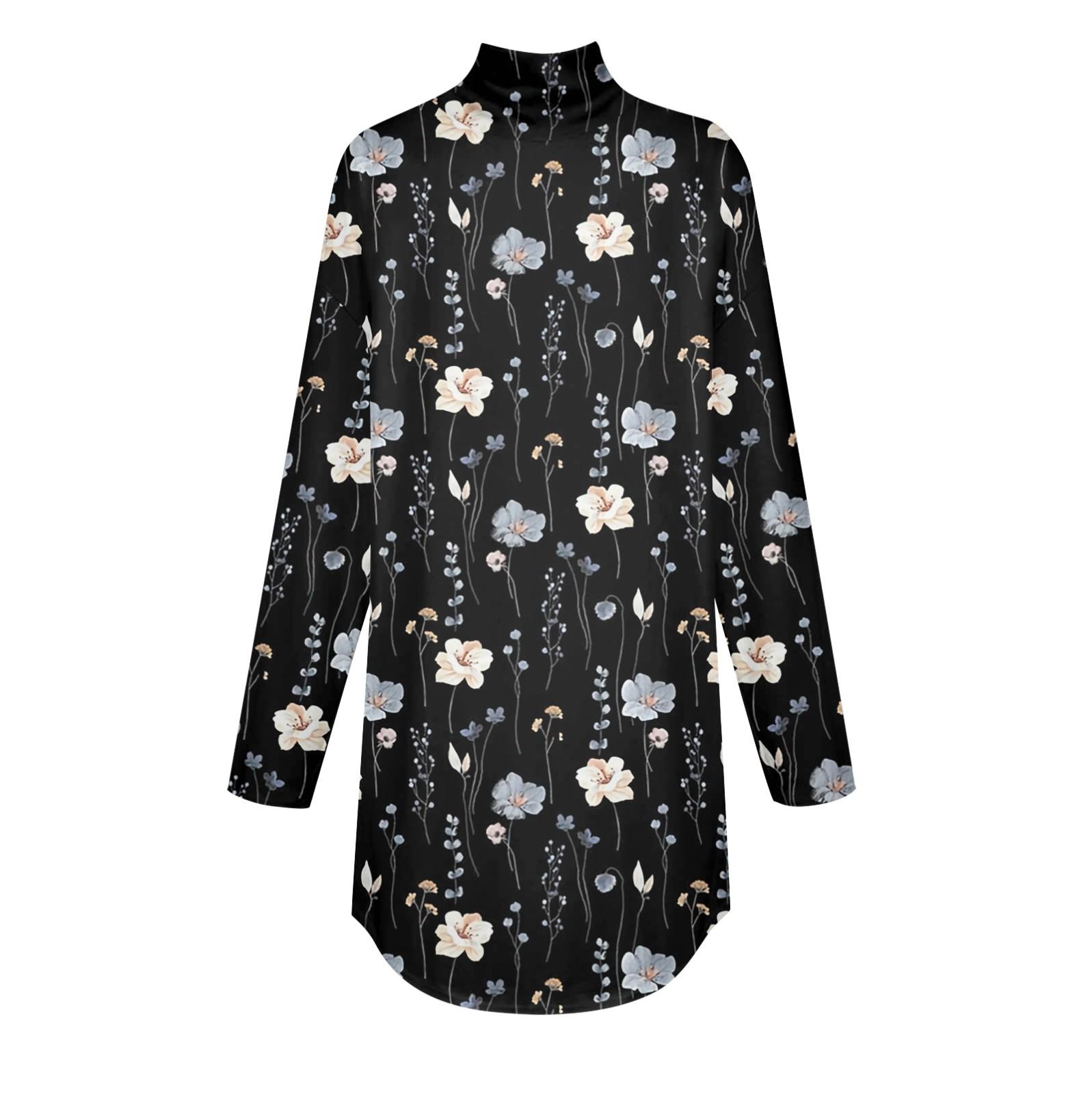 Женская модная повседневная футболка с длинным рукавом с высоким воротом и принтом — фото 5