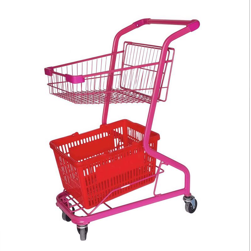 Rose Red Double-Layer Shopping Trolley
