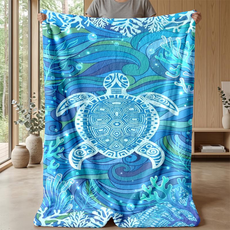 Ocean Mandalas Design Theme Blanket Lightweight Warm Flannel Blanket Decorative Throw Blanket for Home Decoration