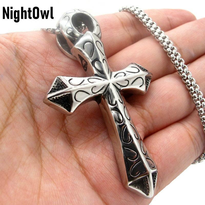 Cool Mens Large Egyptian Ankh Cross Pendant Necklace For Men Stainless Steel