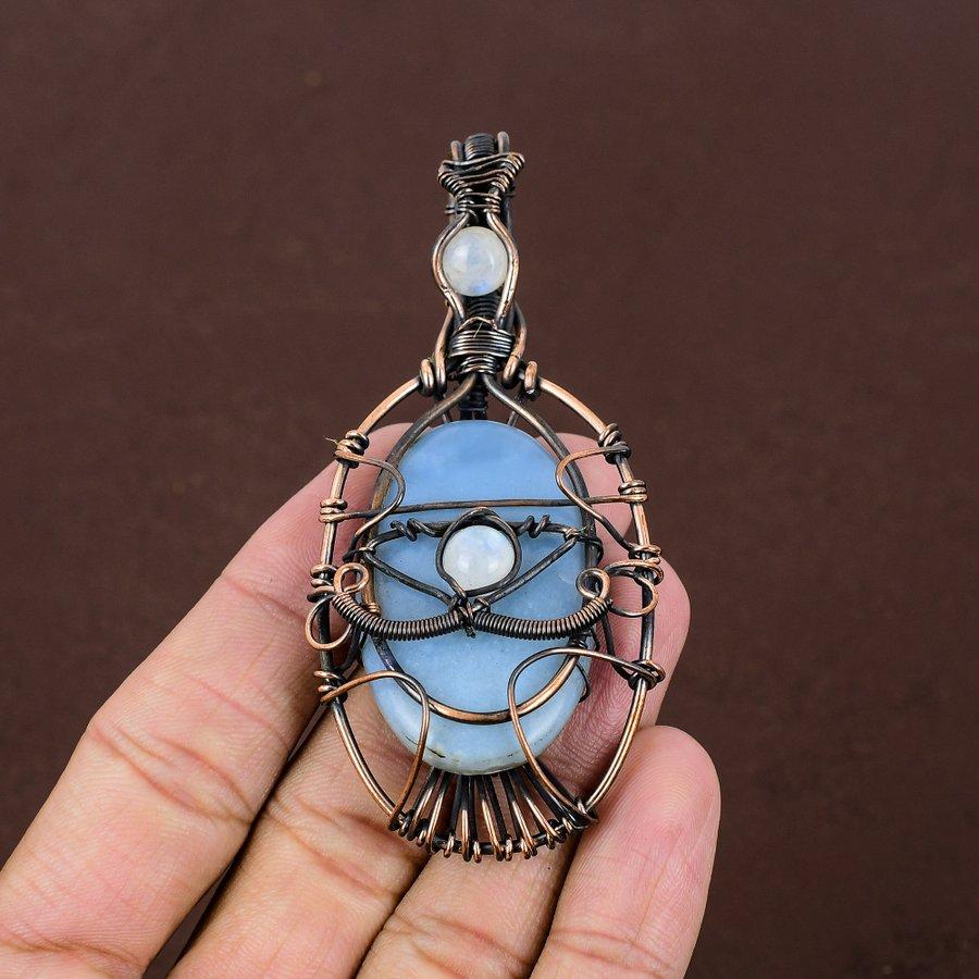 Natural Howlite Jasper Gemstone Handmade Copper Wire Wrap Pendant 3.39" i4l03