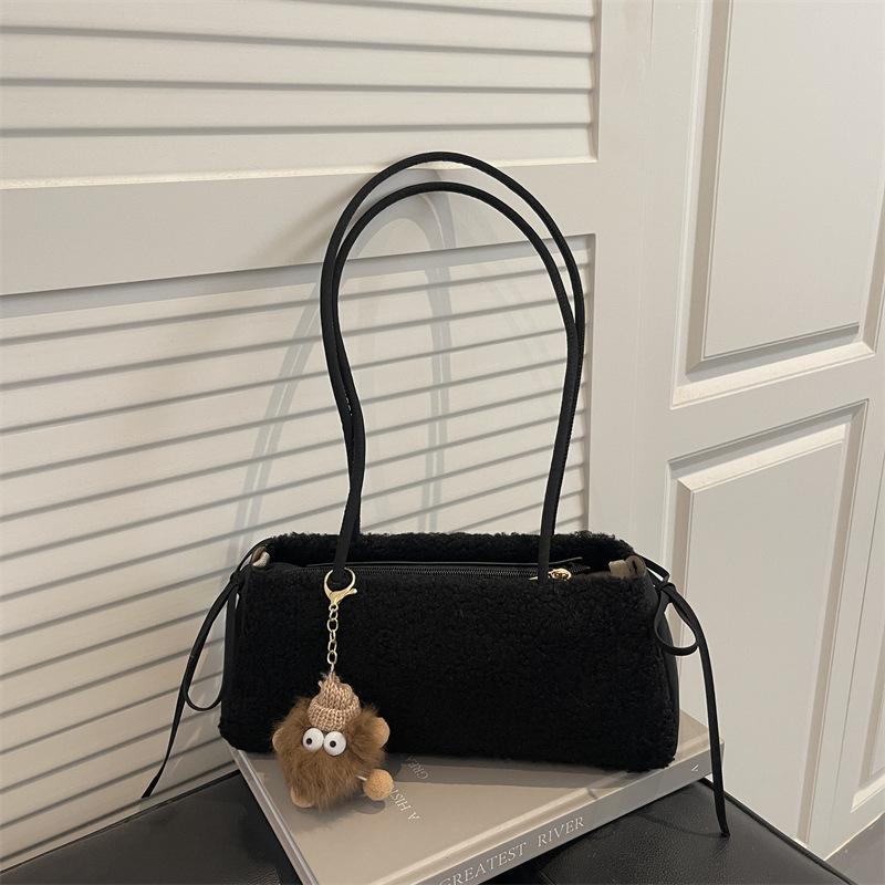 Autumn and winter new lamb wool mini mobile phone bag, high-end simple shoulder bag, fashionable shoulder plush messenger bag