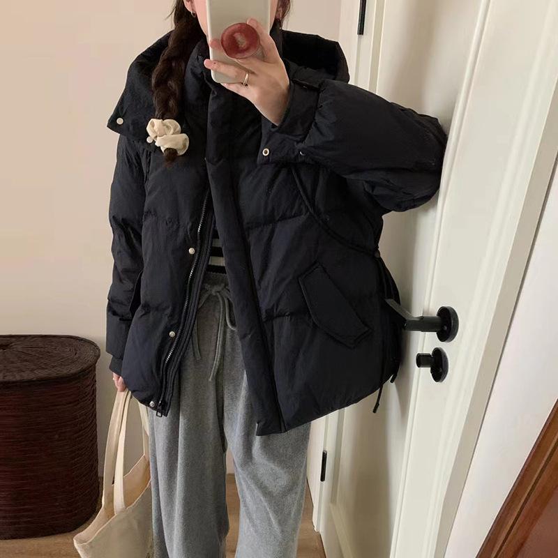 Hooded small down jacket women's 2024 winter new fashionable sweet arc warm white duck down jacket tide