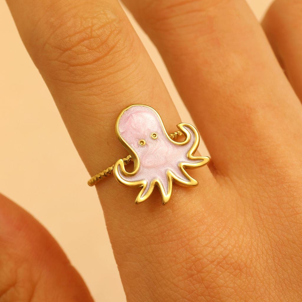 2026 Neuer Verstellbarer Öffnungsring Tropföl Super Süß Meereswind Meerestier Edelstahl Serie Ring