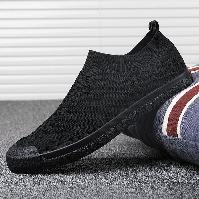 Spring Flying Mesh Breathable Men's Shoes with All-match Soft Sole One-Stick Shoes Casual Fashion Socks Shoes Men's Shoes