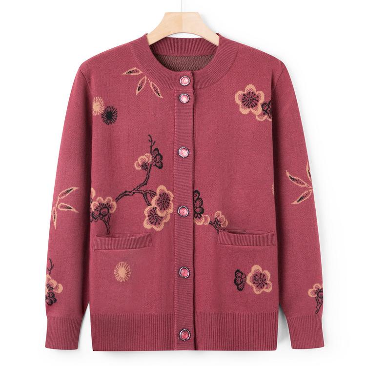 Mom's New Early Autumn Sweater Jacket for Middle-aged and Elderly Women's Autumn Knitted Sweater