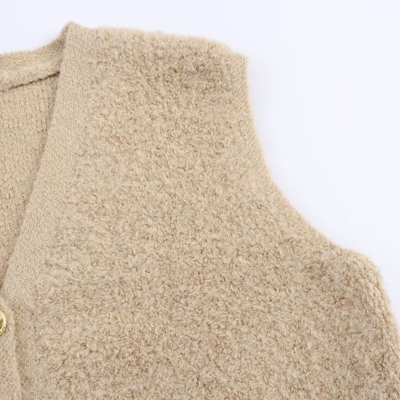 Kaslead New Women clothes Western Style Towel Knitted Classic Style V-neck Pocket Cardigan sweater Vest Vest