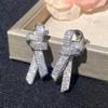 925 Sterling Silver Bow Stud Earrings for Women Sparkling Crystal Cubic Zirconia Temperament Accessories Female Jewelry