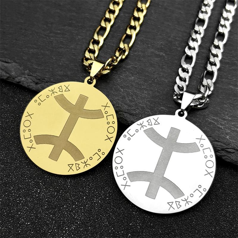 Afrikanisches Ethnisch Amazigh Berber Symbol Medaillon Anhänger Halskette für Damen Herren Edelstahl Gold Silber Farbe Hip Hop Schmuck