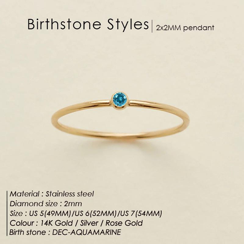 eManco Gold-Plated Non-Constricting Ring for Women - Thin Band with Tiny Diamond Accents and December Birthstone