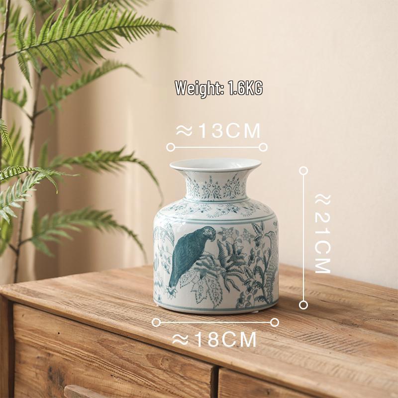 

Blue & White Porcelain Vase: Antique Celadon with Flowers & Birds Design for Retro Chinese Décor
